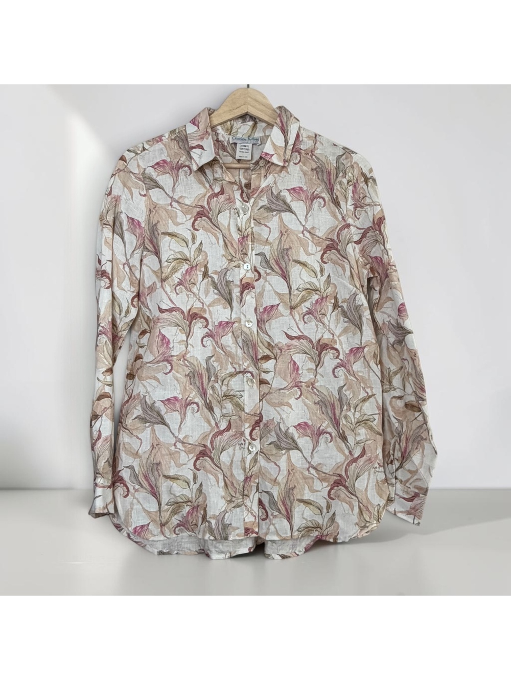 90s Botanical Floral Linen Button Down Shirt Coastal Grandmacore